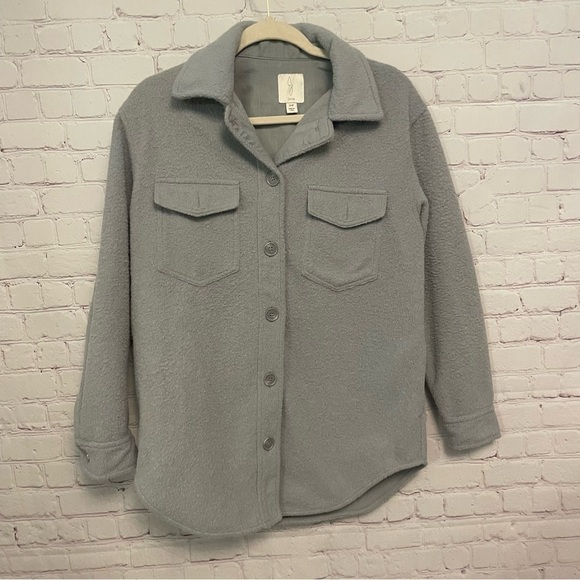 Joie Button Down Wooley Ladies Shacket, pockets, blue grey, Small, oversized - Picture 7 of 9